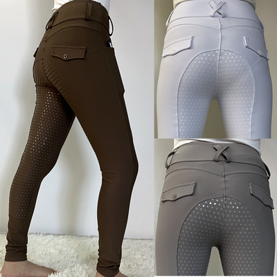 Brown Silicone Horse Riding Pants High Elastic Equestrian Jodhpurs Breeches Women