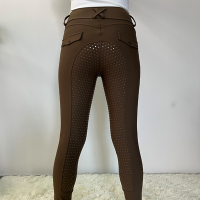 Brown Silicone Horse Riding Pants High Elastic Equestrian Jodhpurs Breeches Women