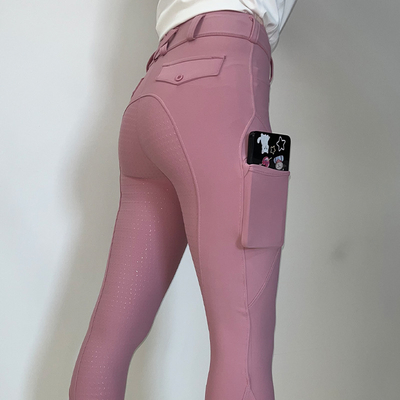 Little Girls Pink Cute Horse Riding Pants Leggings With Pockets Stretchy