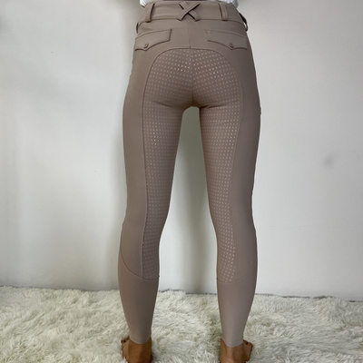 Beige Khaki Children Horse Riding Silicone Grip Full Seat Breeches With Phone Pocket