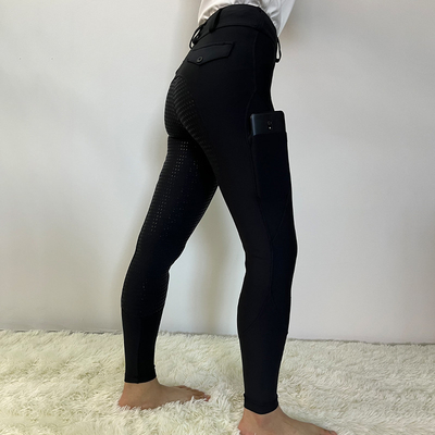 Pocket Horse Riding Pants Black High Stretch Silicone Grip Kids Equestrian Breeches