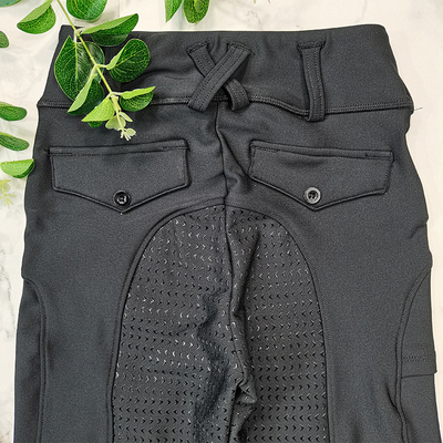 Pocket Horse Riding Pants Black High Stretch Silicone Grip Kids Equestrian Breeches