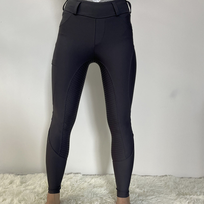 Grey Girls Polyester Horse Riding Pants Side Pocket Equestrian Breeches With Silicone