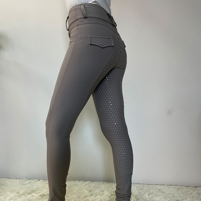 Gray Four Way Stretch Women Equestrian Breeches Full Silicone With Pocket
