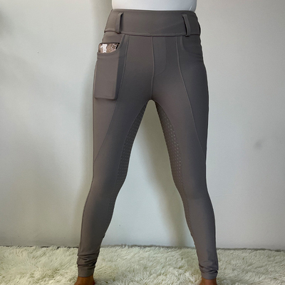 Gray Four Way Stretch Women Equestrian Breeches Full Silicone With Pocket
