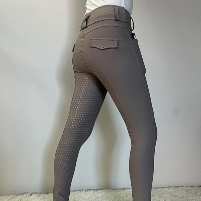 Gray Four Way Stretch Women Equestrian Breeches Full Silicone With Pocket