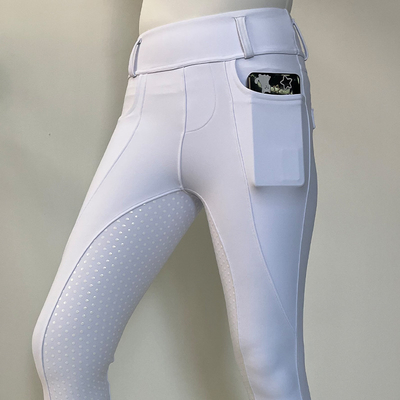 White Two Side Pockets Women Horse Riding Pants Tights Competition
