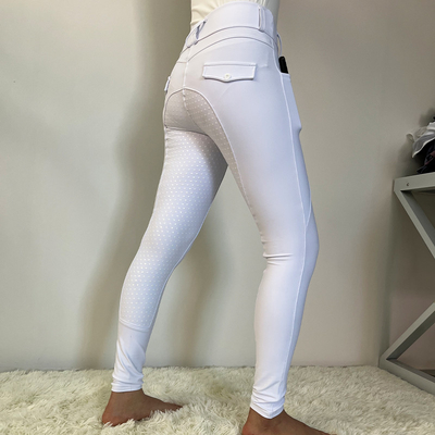 White Two Side Pockets Women Horse Riding Pants Tights Competition