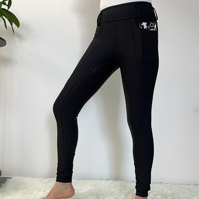 Black Horse Riding Jodhpurs Women Four Way Stretch Breeches With Silicone