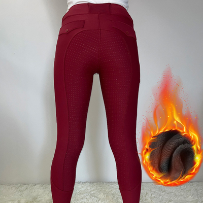 2XS - XL Winter Thickening Warm Women Equestrian Pants High Elastic Red