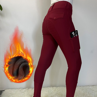 2XS - XL Winter Thickening Warm Women Equestrian Pants High Elastic Red