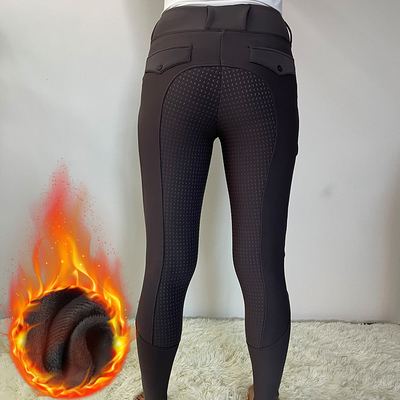 XL Gray Winter Jodhpurs Riding Full Seat Silicone Breeches Fleece Female