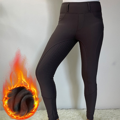 XL Gray Winter Jodhpurs Riding Full Seat Silicone Breeches Fleece Female