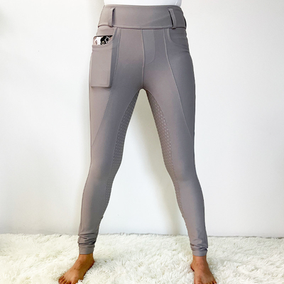 Grey Women Equestrian Jumping Leggings Silicone Racing Breeches With Two Pockets