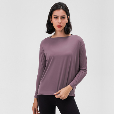 Nylon Nude Feel Ladies Yoga Tops Workout Fashion Loose Women Long Sleeve Shirts