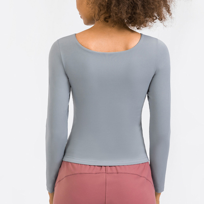 Winter Low Wide Neckline Sports Yoga Clothes Long Sleeved Shirts High Elastic