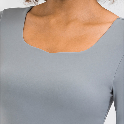 Winter Low Wide Neckline Sports Yoga Clothes Long Sleeved Shirts High Elastic