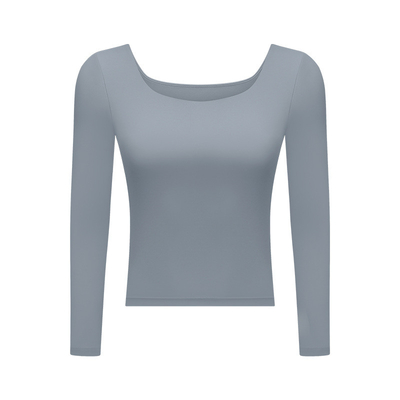 Winter Low Wide Neckline Sports Yoga Clothes Long Sleeved Shirts High Elastic