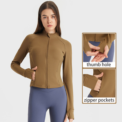 Zipper Pocket Horse Riding Tops Stand Collar Equestrian Jackets With Thumb Hole