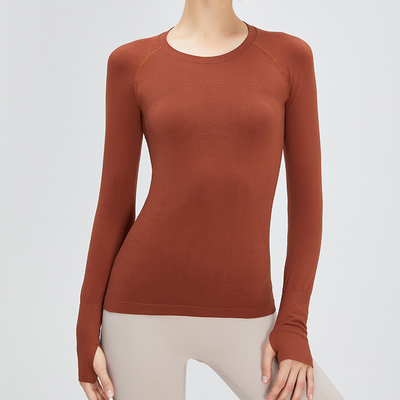 Seamless Long Sleeve Women Sports Equestrian Riding Tops With Thumb Hole