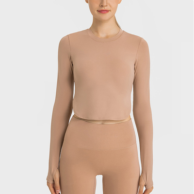 Sexy Split Ladies Yoga Tops Workout Women Long Sleeve Shirts With Removable Pad