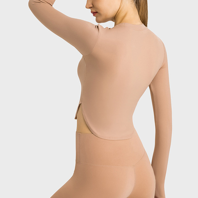 Sexy Split Ladies Yoga Tops Workout Women Long Sleeve Shirts With Removable Pad