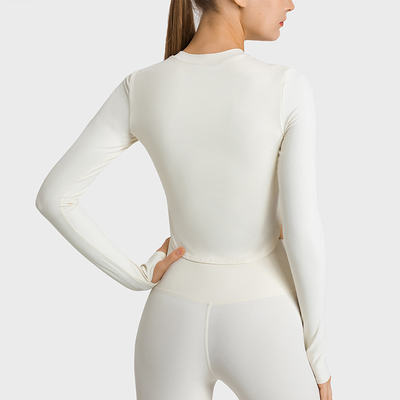 Sexy Split Ladies Yoga Tops Workout Women Long Sleeve Shirts With Removable Pad