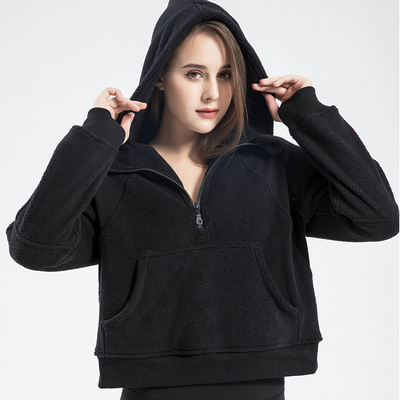 Warm Polar fleece Half Zipper Women Over Size Equestrian Hoodie Ladies