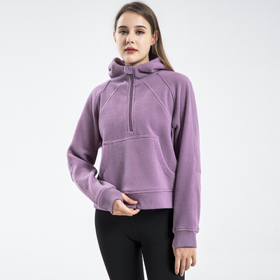 Warm Polar fleece Half Zipper Women Over Size Equestrian Hoodie Ladies