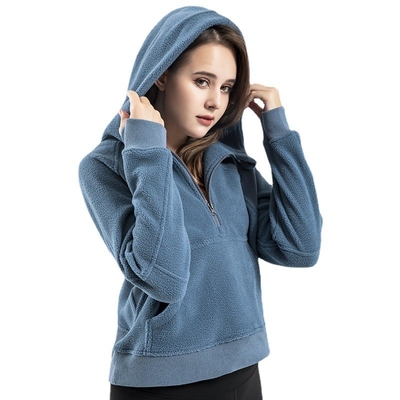 Warm Polar fleece Half Zipper Women Over Size Equestrian Hoodie Ladies