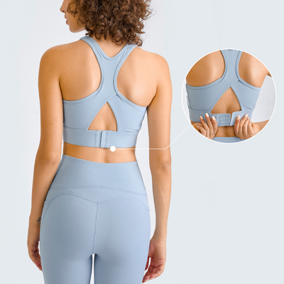 Three Row Buckle Womens Sports Bra Back Hollow Shockproof
