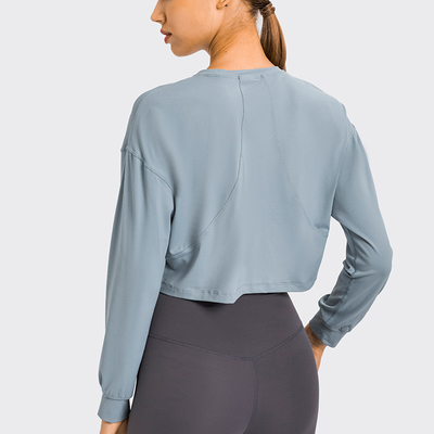 Jacquard Womens Long Sleeve Sweatshirts Nylon Loose Yoga Tops Quick Dry