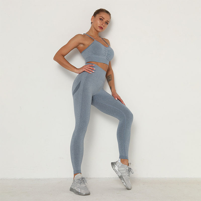 Seamless Yoga Workout Clothes Compression 2 Piece Set Hip Lifting Leggings Crop Top