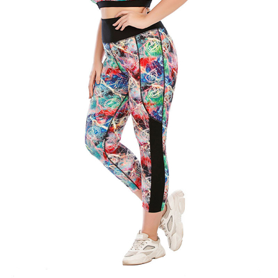 Athletic Patterned Yoga Pants Quick Dry Breathable Women Plus Size Floral Print Leggings