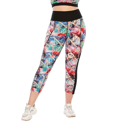 Athletic Patterned Yoga Pants Quick Dry Breathable Women Plus Size Floral Print Leggings