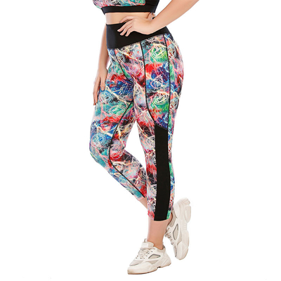 Athletic Patterned Yoga Pants Quick Dry Breathable Women Plus Size Floral Print Leggings