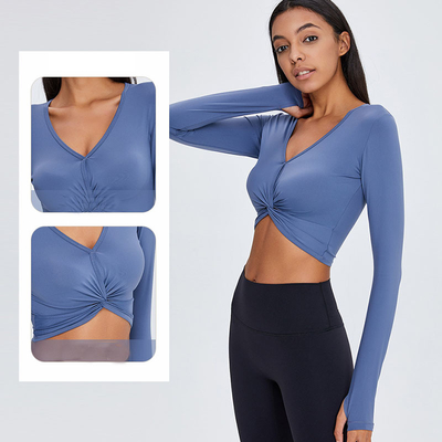 Sexy Kink V Neck Workout Tops Exposed Nude Ladies Sports Top