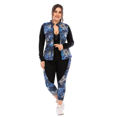Stand Collar Plus Size 3 Piece Yoga Sets Side Pocket Squat Proof Womens Gym Set