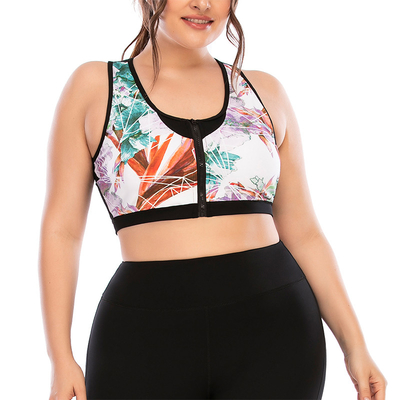 Printing Front Zip Gym Plus Size Two Piece Workout Sets Sleeveless Nylon Spandex