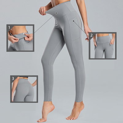 Nude Ladies Plus Size Sports Leggings Hip Lifting Gym Leggings With Pockets