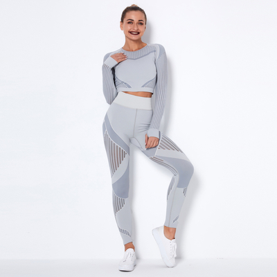 Hygroscopic Womens Long Sleeve Gym Set Hollow Seamless Yoga Gym Set
