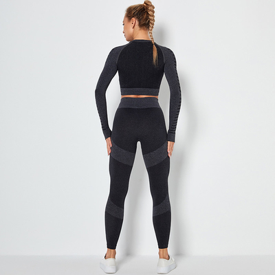 Knitted Womens Seamless Workout Sets High Elastic Two Piece Workout Sets Long Sleeve