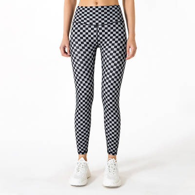 Sweat Wicking Workout Womens XL Yoga Pants Checkerboard Grid High Waisted