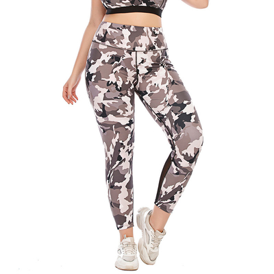 Camo Plus Size Printed Patterned Yoga Pants High Waist With Mesh
