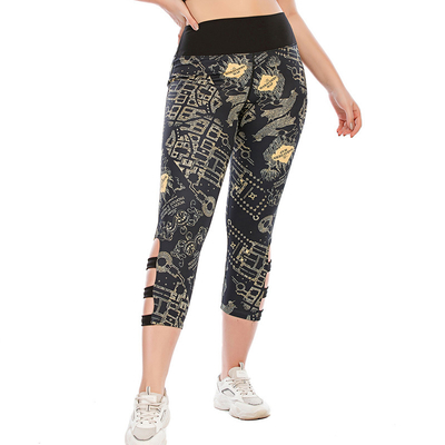 Oversized Printed Hollow Out Yoga Pants Women Breathable Gym Leggings