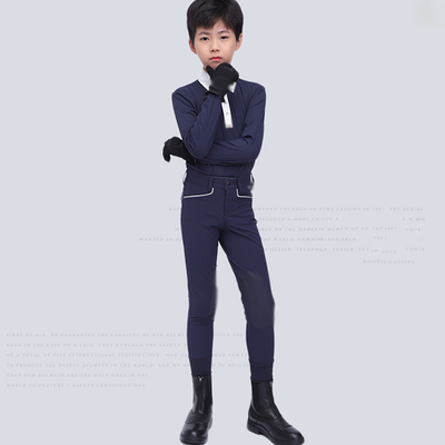 Quick Drying Childrens Horse Riding Tights Knee Silicone Navy Blue Riding Leggings