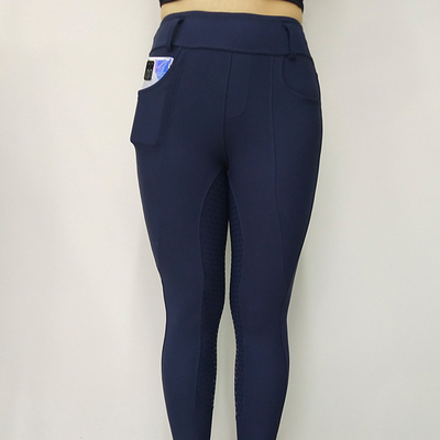 Womens Horse Riding Pants Navy Blue Front Pocket Full Seat Silicone Grip Breeches