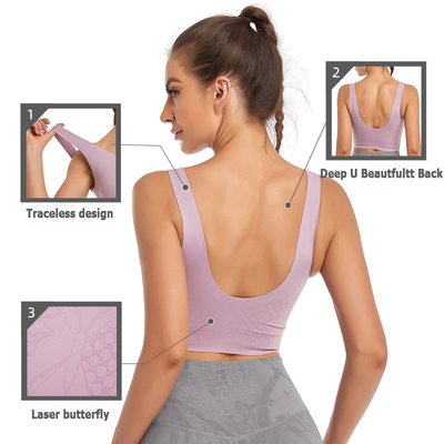 Deep U Type Crop Top Sports Bra Shockproof Gathered Shock Absorber Run Bra