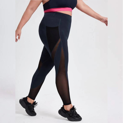 Workout Plus Size High Waisted Yoga Pants Mesh Breathable With Pockets
