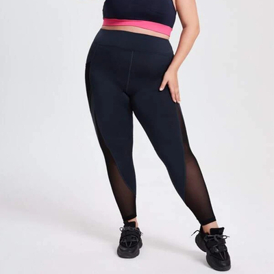 Workout Plus Size High Waisted Yoga Pants Mesh Breathable With Pockets